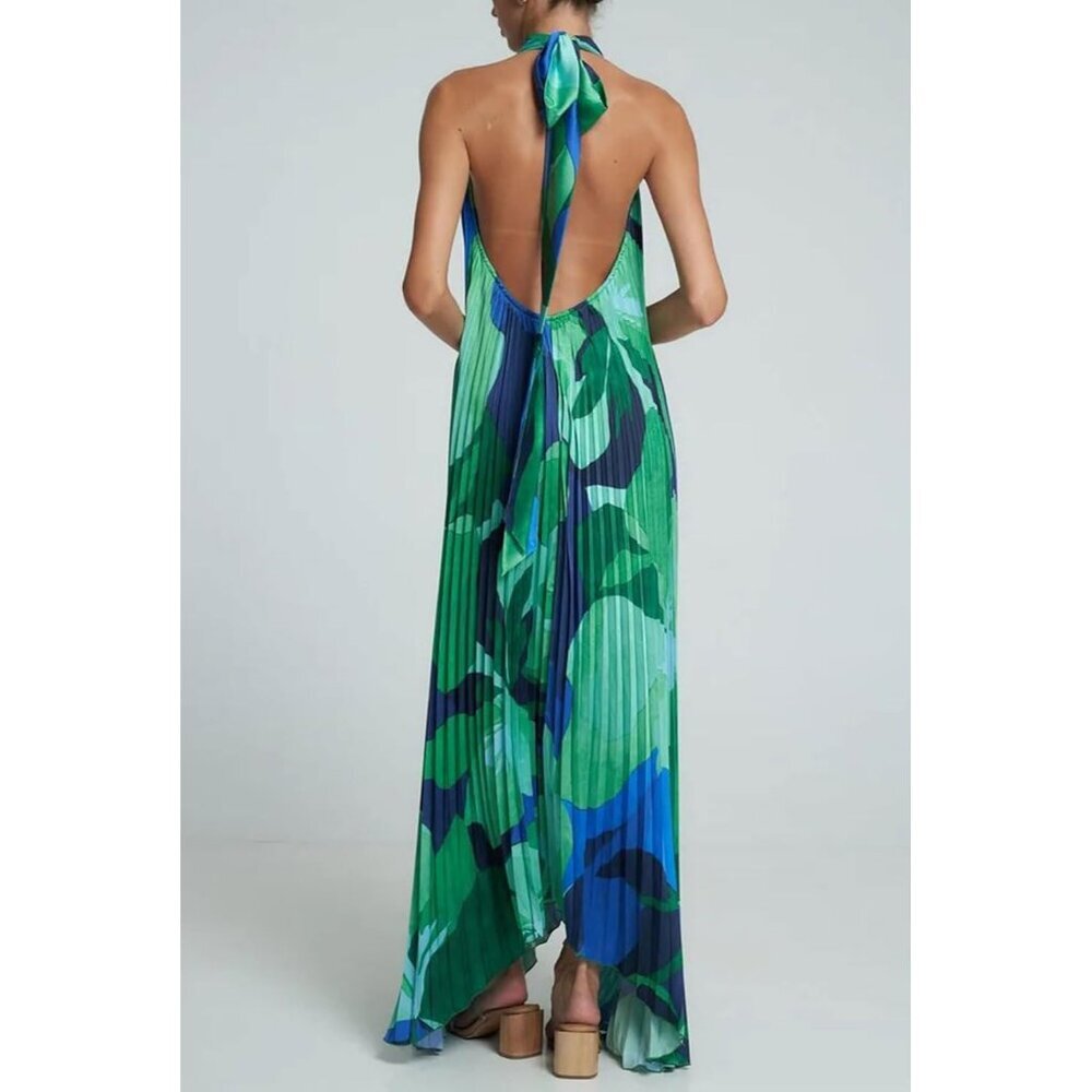Women's Floral Maxi Dress V-Neck Backless Beach Dress Summer Lightweight - Picture 2 of 3